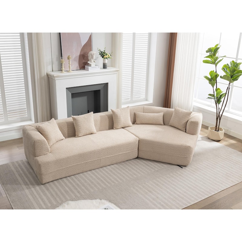 Modern Boucle Combination Sofa with 4 Pillows & Lumbar Support, No Assembly Required - Perfect for Small Spaces - Light Brown