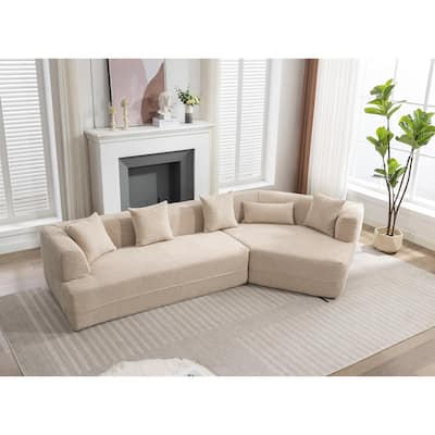 Modern Boucle Combination Sofa with 4 Pillows & Lumbar Support, No Assembly Required - Perfect for Small Spaces