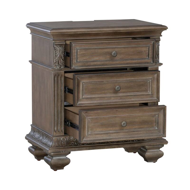 Carlisle Court Chestnut 3 Drawer Nightstand with Charging Station