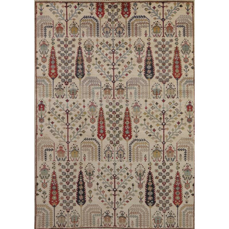 Hand Knotted Oriental 100% Wool Carpet Traditional All-Over Beige & Ivories Ziegler Area Rug - 6' 7'' X 5' 0''