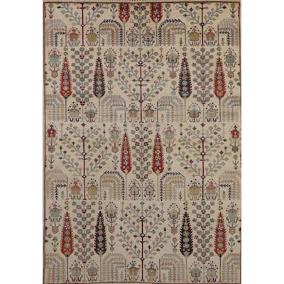 Hand Knotted Oriental 100% Wool Carpet Traditional All-Over Beige & Ivories Ziegler Area Rug - 6' 7'' X 5' 0''