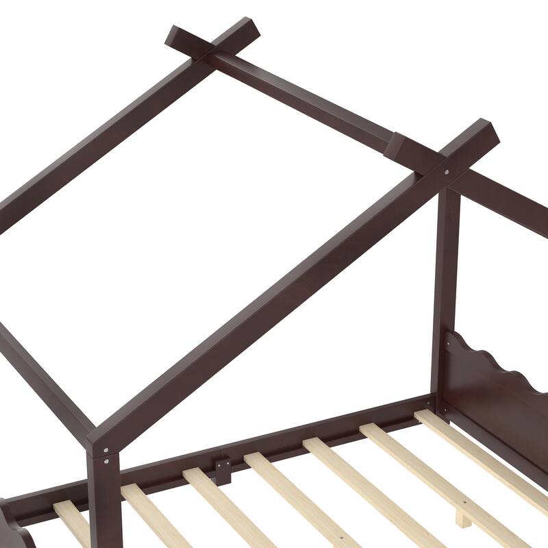 Roomfitters House Floor Bed with Support Slats, Solid Wood Open Frame Design