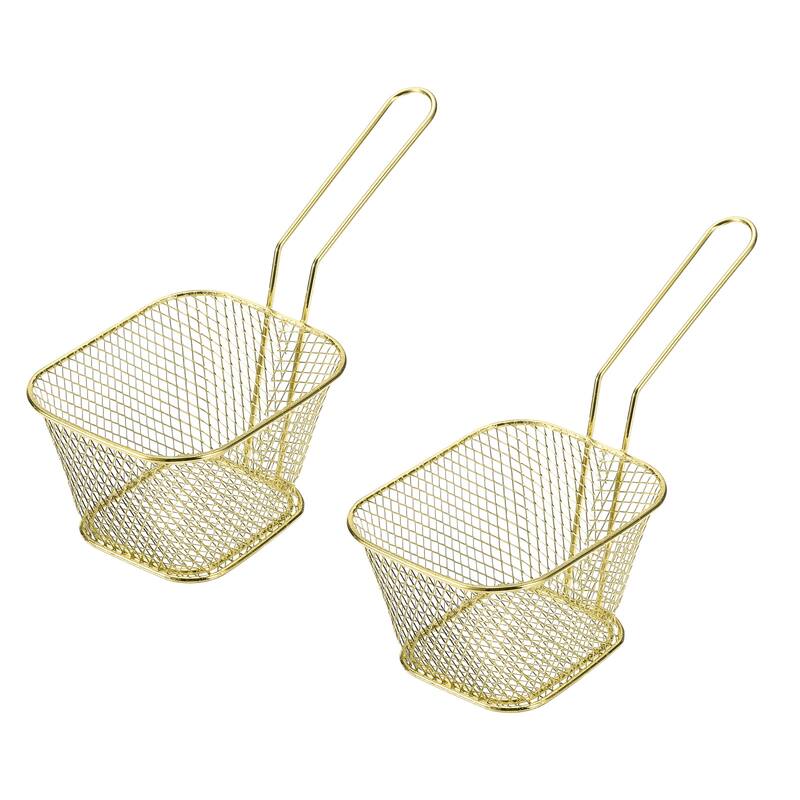 Mini Square Fry Basket Reusable Holder Fry Chip Basket 4.13x3.39x2.48Inch Gold