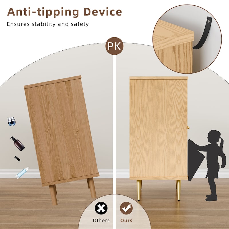 Futzca Storage Cabinet, Rattan Cabinet with Adjustable Shelf