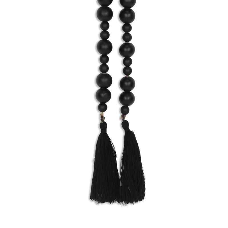 Akaida Black Wooden Mixed Bead Tassel Decor