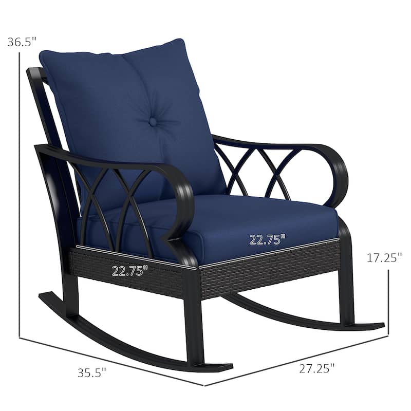 Outsunny Outdoor Wicker Rocking Chair with Padded Cushions, Aluminum Furniture, Rattan Porch Rocker Chair w/ Armrest for Garden