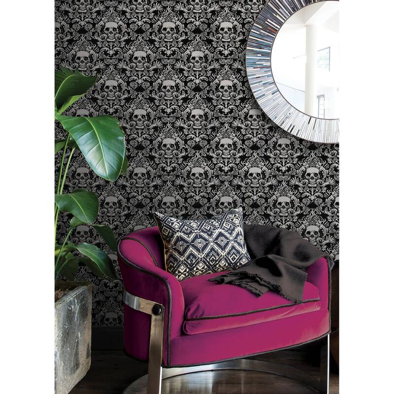 NuWallpaper Skulls Black Fieri Novelty Peel & Stick Wallpaper