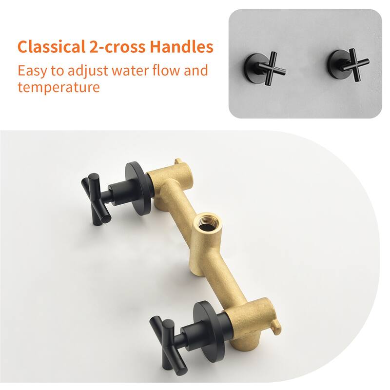 Wall Mount Tub and Shower Faucet with Hand Shower Brass Dual Head Complete Wall Mounted Shower System with Valve