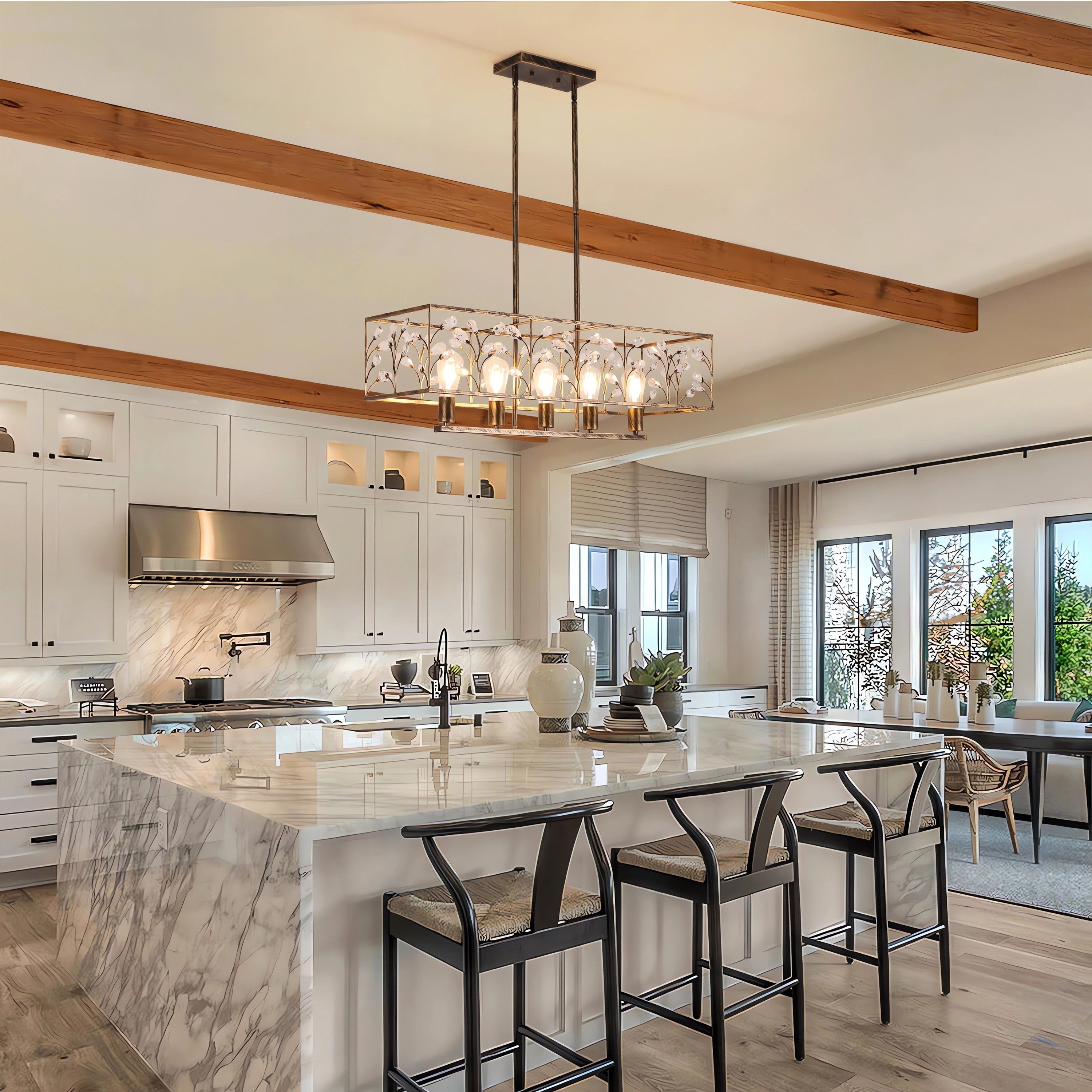 Starsky Farmhouse 5-light Crystal Rectangle Linear Chandelier for