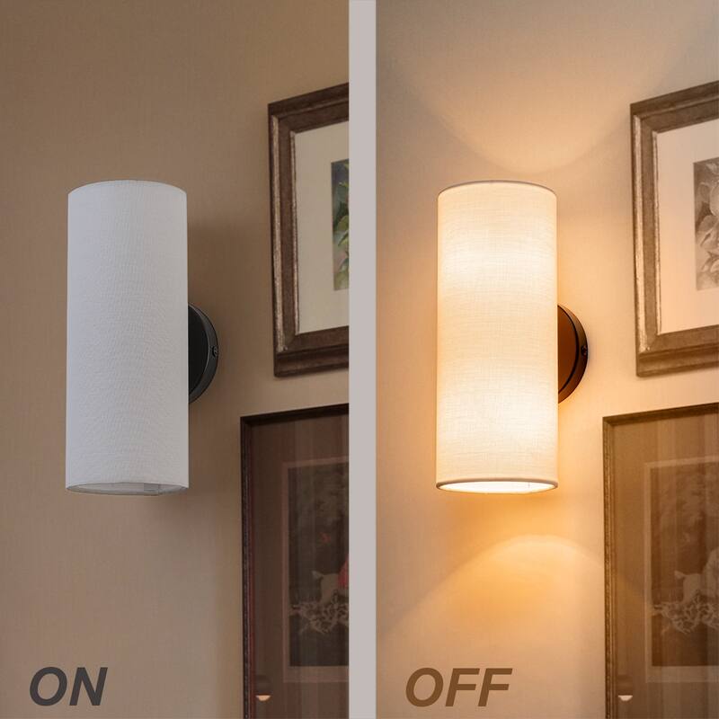 Modern 2-Light Wall Sconce with Fabric Shade - Black - H11.8" × W4.4" × D6.1"