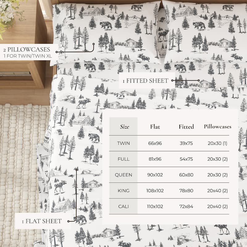Linery & Co. Turkish Cotton Double-Brushed Printed Flannel Bed Sheet Set