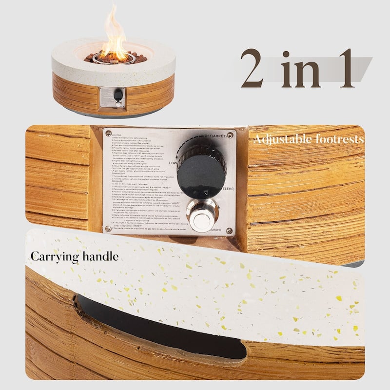 Sunbury Modern 28''Concrete Propane Fire Pit Table with Marble and Wood-Style Finish