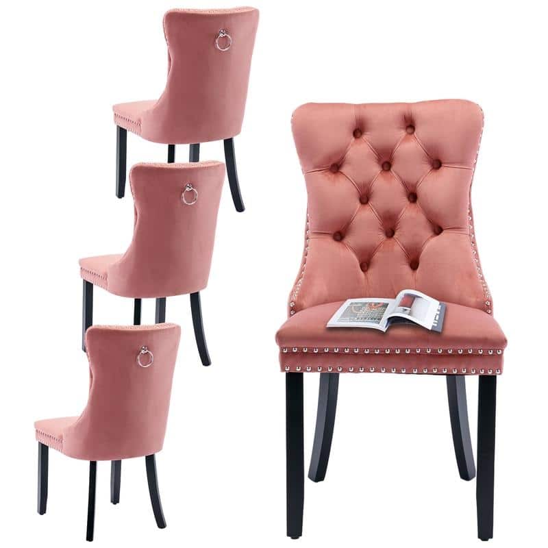 High-end Tufted Velvet Upholstered Nailhead Dining Chair Set of 6 - Set of 2 - Pink