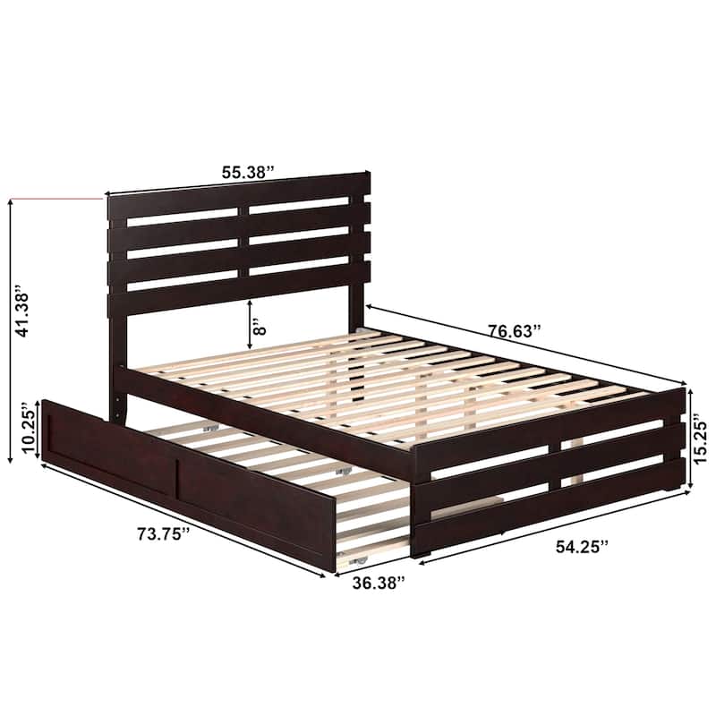 Oxford Full Platform Bed with Matching Footboard & Twin Trundle in Espresso