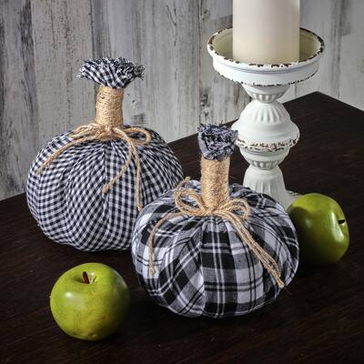 12" Country Check Pumpkin W/Jute Stem Set of 2 - 12-Inches
