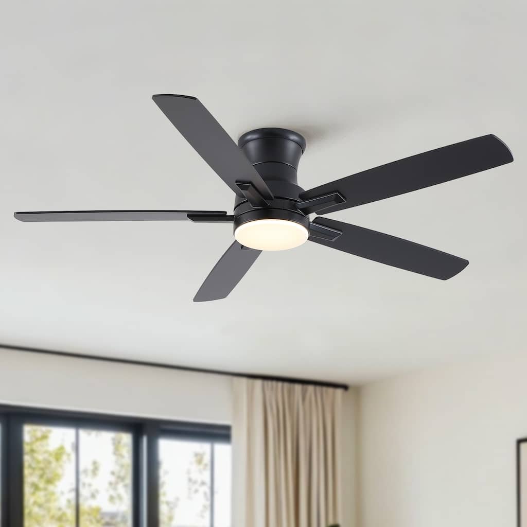 Cusp Barn 52" Mordern Flush Mount Low Profile Ceiling Fan with Light and Remote, Reversible DC Motor Ceiling Fan for Living Room