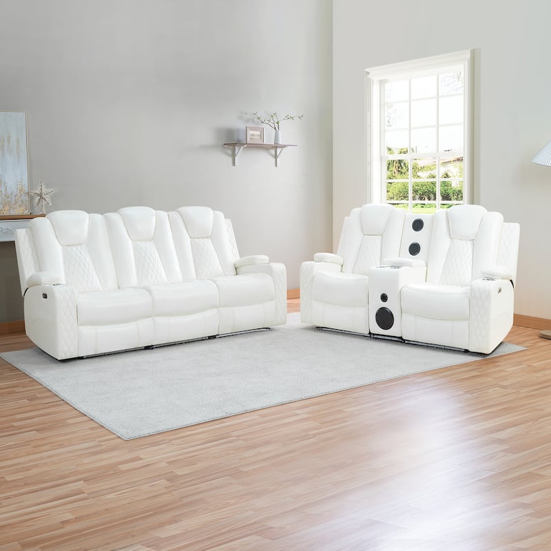 Premium Air Leather Home Theater Loveseat with LED Lights, Recliner with Built-in Speakers & Wireless Charging