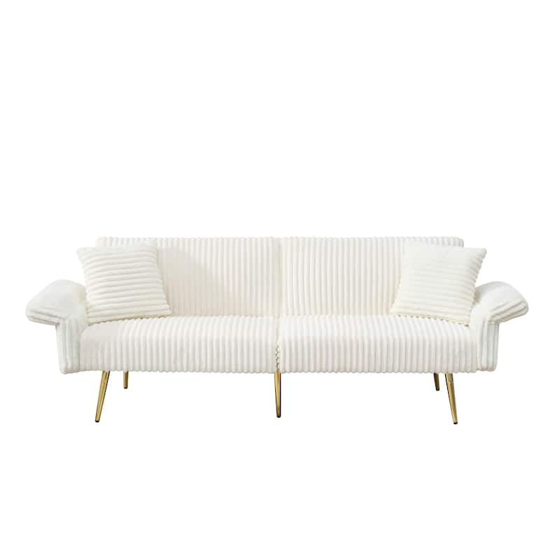 79" Corduroy Foldable Sofa Bed with 3-Position Armrests, High-Resilience Foam, and Metal Legs