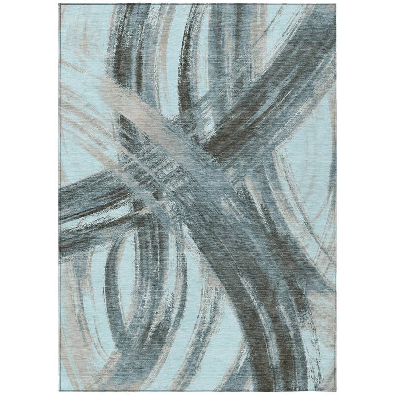 Machine Washable Indoor/ Outdoor Abstract Brushstroke Chantille Rug