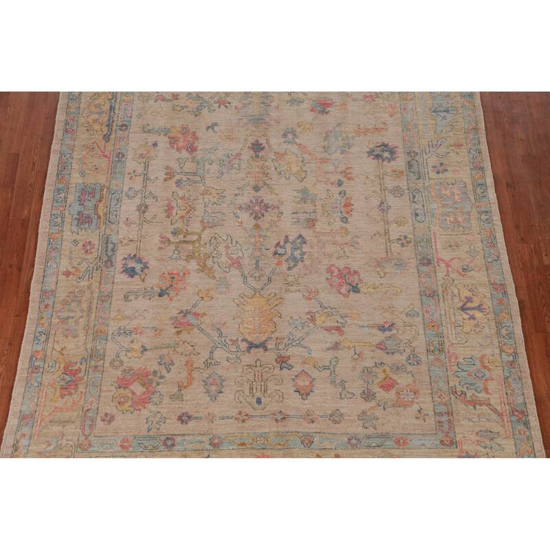 Hand Knotted Oriental 100% Wool Carpet Transitional All-Over Peach Oushak Area Rug - 8' 10'' X 6' 3''