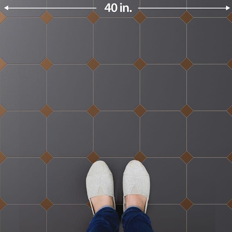 Merola Tile Vaudeville Octagon Antracita with Taco Marron 7-7/8" x 7-7/8" Porcelain Floor and Wall Tile