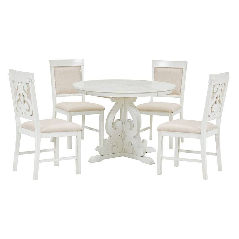 58" Traditional Extendable Dining Table Set with 4 Upholstered Chairs