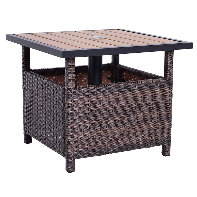 Outsunny Rattan Wicker Outdoor Accent Table with Umbrella Insert