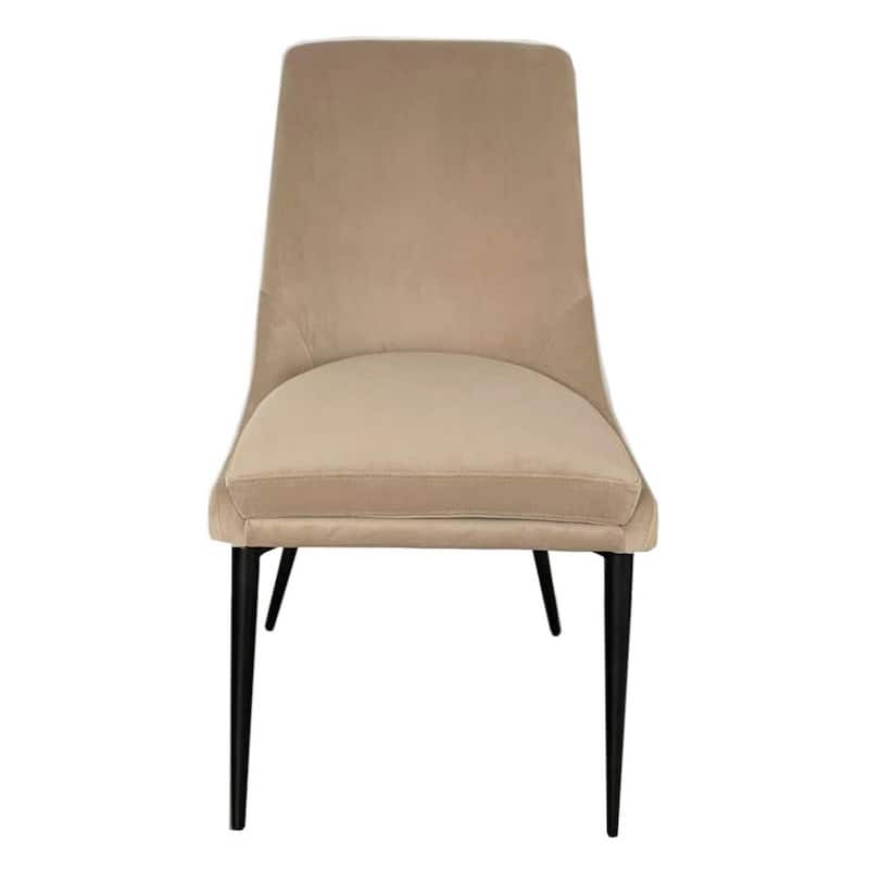 Wils 20 Inch Set of 2 Dining Chairs, Beige Velvet, Black Tapered Metal Legs