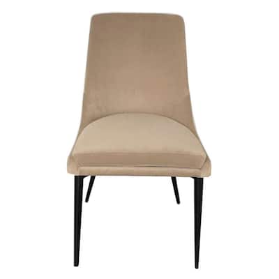 Wils 20 Inch Set of 2 Dining Chairs, Beige Velvet, Black Tapered Metal Legs