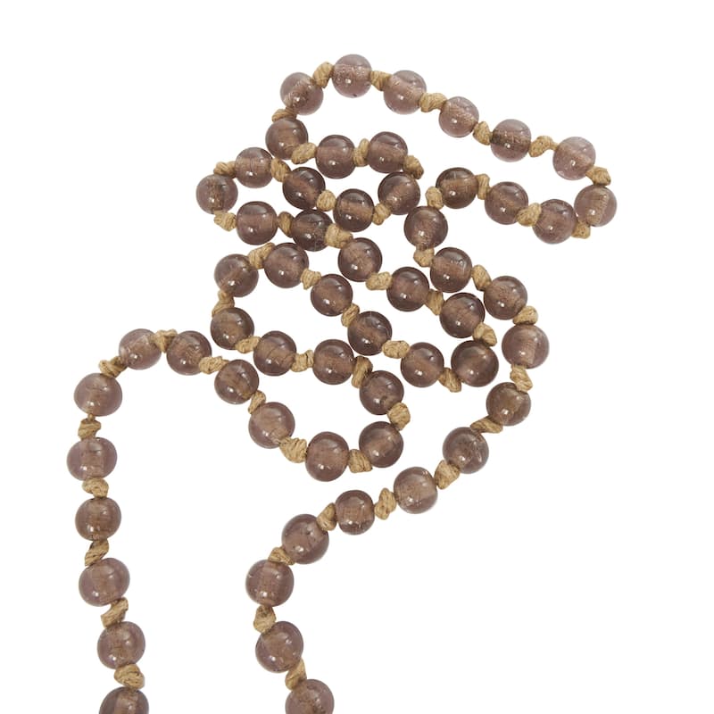 Glass Handmade Round Long Frosted Beaded Garland with Tassel with Knotted Brown Jute - Various Colors - Roche River Decor