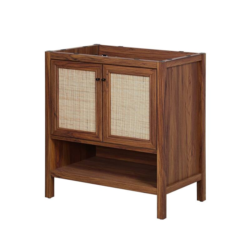 Jasper Rattan Modern Coastal 2-Shelf Bath Vanity Cabinet Only (Sink Basin Not Included), By JONATHAN Y