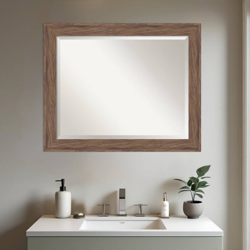 Pia Medium Brown Beveled Framed Bathroom Vanity Wall Mirror - Pia Medium Brown