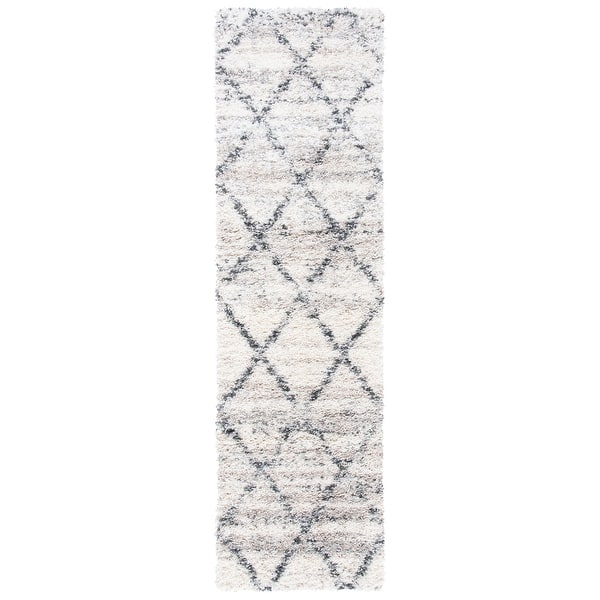 slide 2 of 15, SAFAVIEH Fontana Shag Alja Modern Trellis 2-inch Thick Rug 2'3" x 10' Runner - Grey/Ivory - Runner