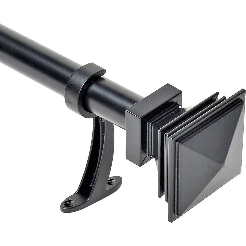 Deco Window 1 Inch Adjustable Curtain Rod for Windows & Doors Curtains with Square Finials & Brackets Set - Black - 2 Pack | 52" to 144"