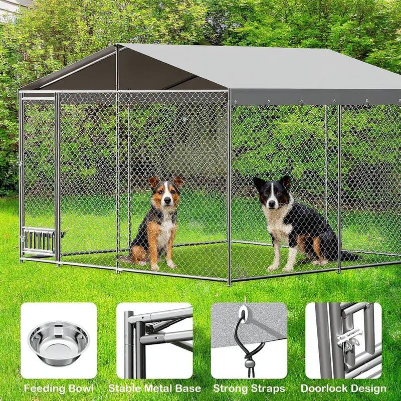 Large Outdoor Dog Kennel, Waterproof Roof & UV-Resistant Cover