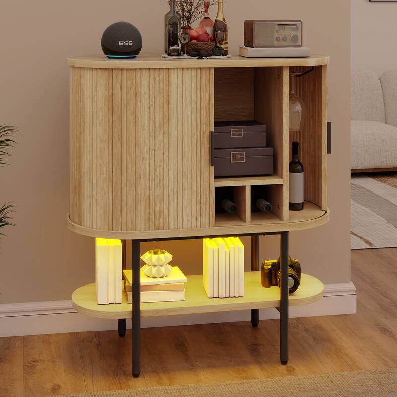 Moasis 35.4" Modern Accent Cabinet With LED Light and Sliding Door