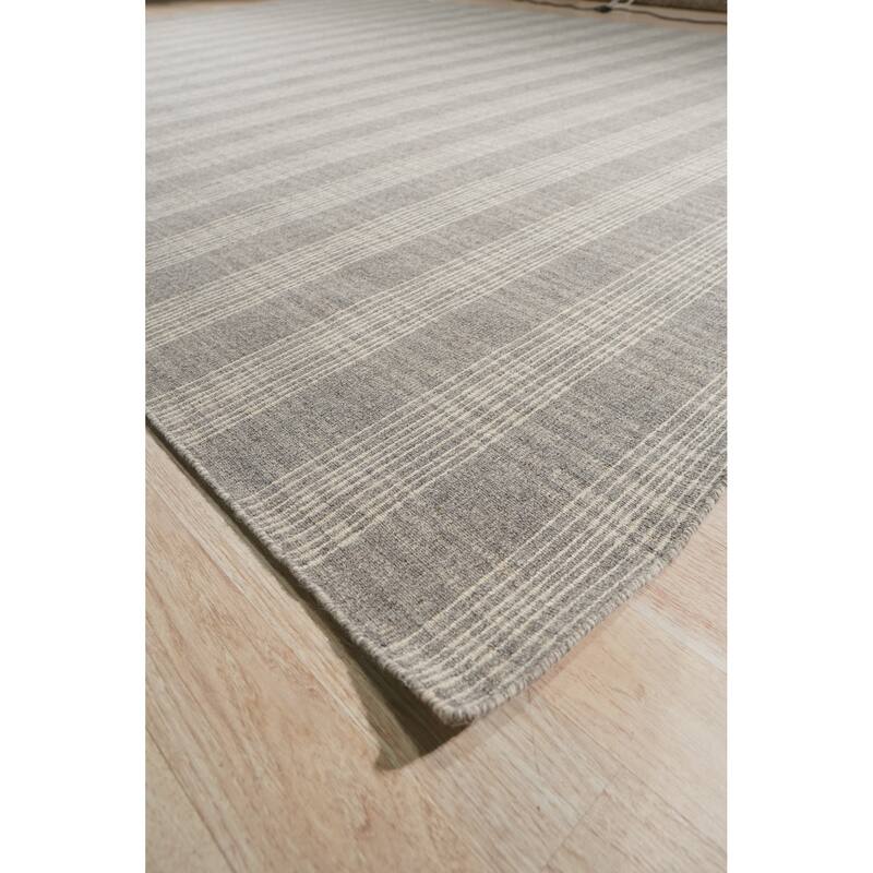 Home Decor Gray Hand-Knotted Wool Reversible Plaid Rug by EORC Stylish and Versatile Area Rug for Adding a Touch of Classic