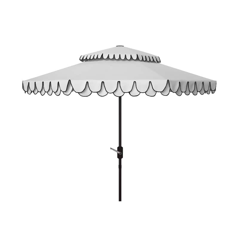 SAFAVIEH Outdoor Kjerstin Valance 9Ft Double Top Umbrella - White/Black