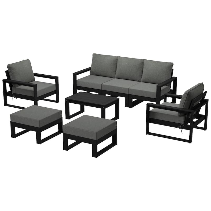 Endless Patio Sectional 8-Piece Lounge Sofa Set with Black Frame - Gray