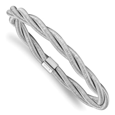 Curata 925 Sterling Silver Rhodium 7mm Textured Rolling Slip on Bangle Bracelet