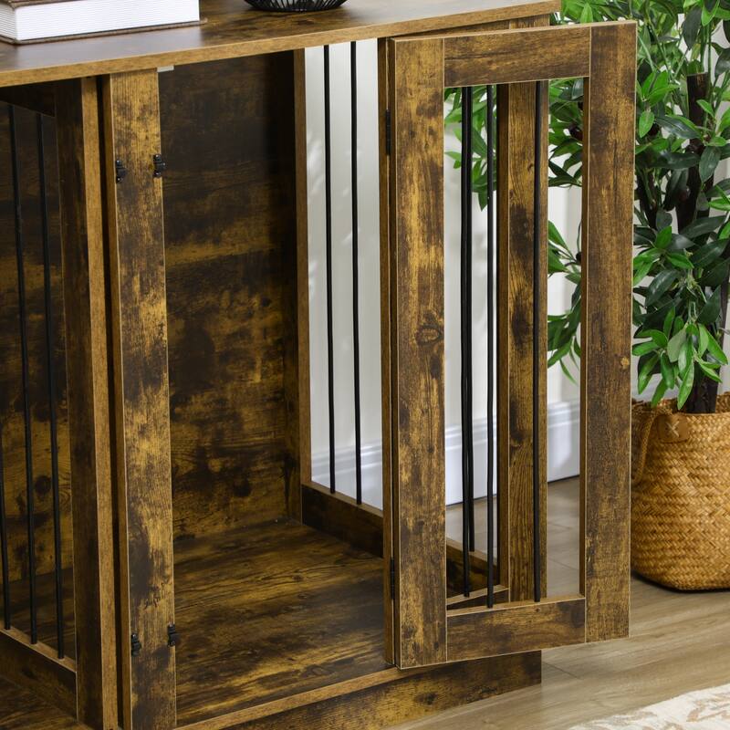 PawHut Large Furniture Style Dog Crate with Removable Panel, End Table with Two Rooms Design and Two Front Doors