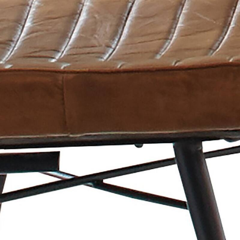 Mia 18 Inch Side Chair, Set of 2, Dyed Brown Leather, Vertical Tufting