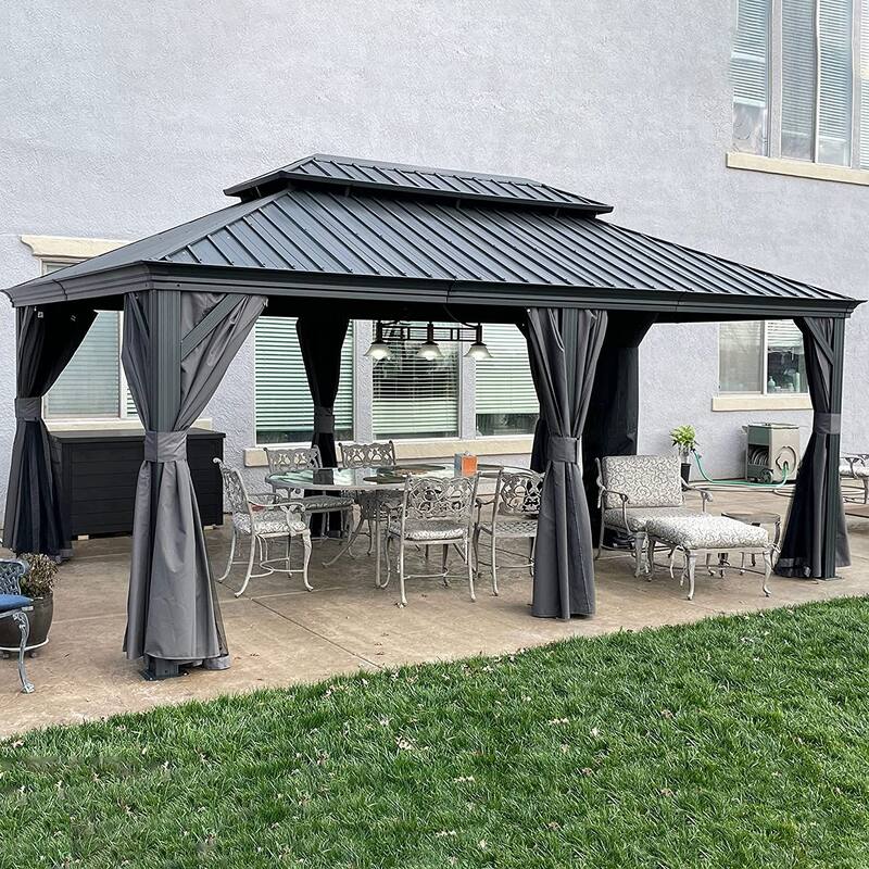 PURPLE LEAF Hardtop Patio Gazebo 12 x 18FT Galvanized Steel Roof Awning w Chaise Lounge