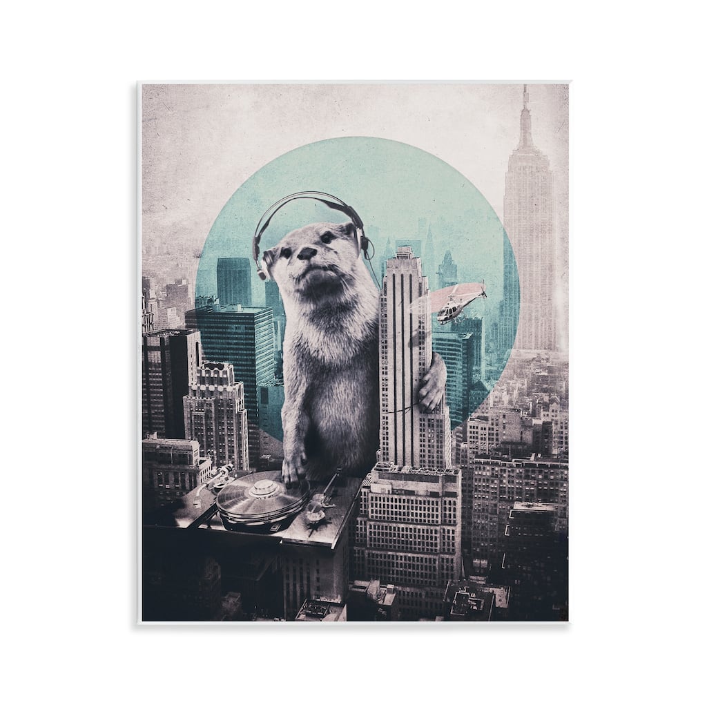 Stupell DJ Otter over Cityscape Wall Plaque Art Design By Ali Gulec