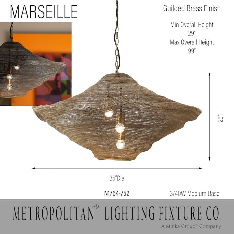 Metropolitan N1764 Marseille 3 Light 35" Wide Pendant