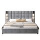 preview thumbnail 9 of 18, Christopher Knight Home Modern Upholstered Velvet Platform Bedframe & Headboard with Lamps and USB Ports, Grey