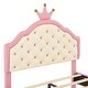 preview thumbnail 7 of 10, Twin Size PU Leather Princess Bed with Crown-Shaped Tufted Headboard, Pink and Cream Upholstered Kids Bed