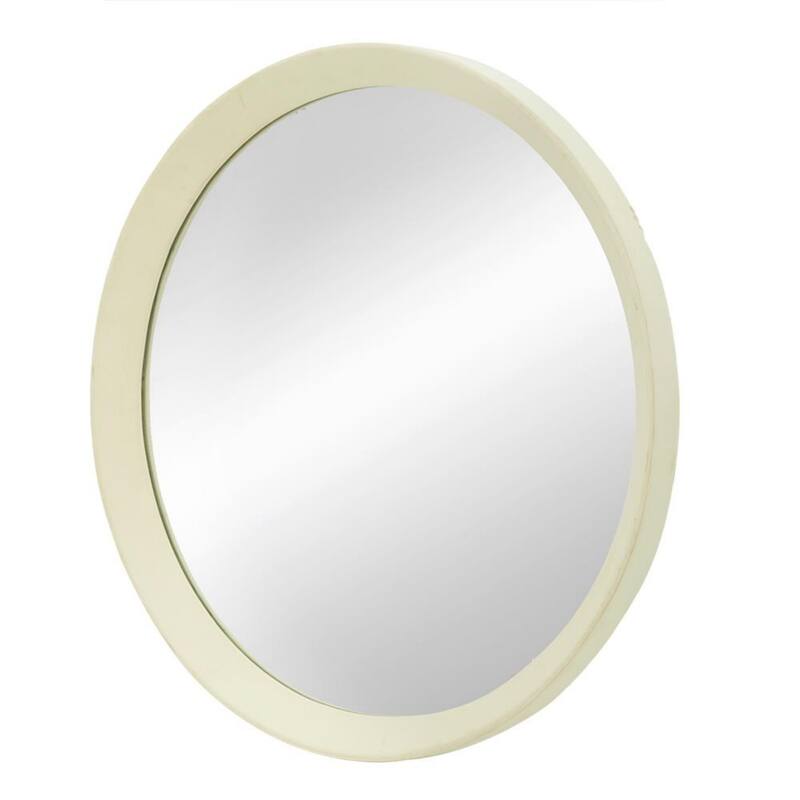 Round mirror with solid wood frame
