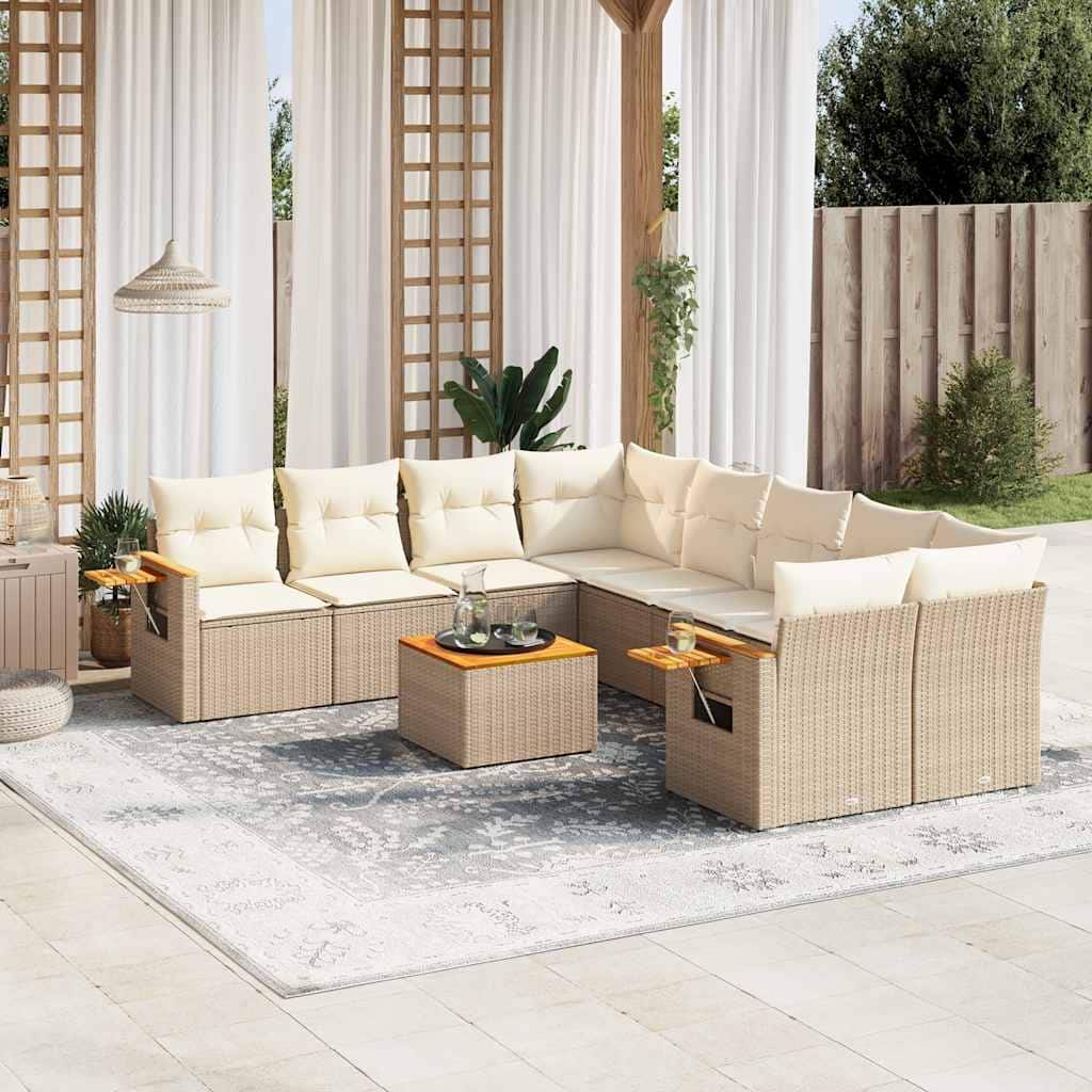 vidaXL Patio Sofa Set with Cushions Outdoor Furniture 9 Piece Poly Rattan