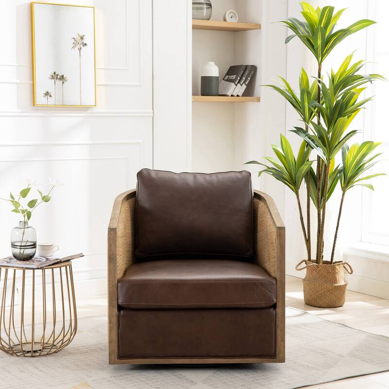 Swivel Barrel Chair, Comfy Round Accent Sofa Chair, 360 Degree Club Chair Arm Chair - Brown